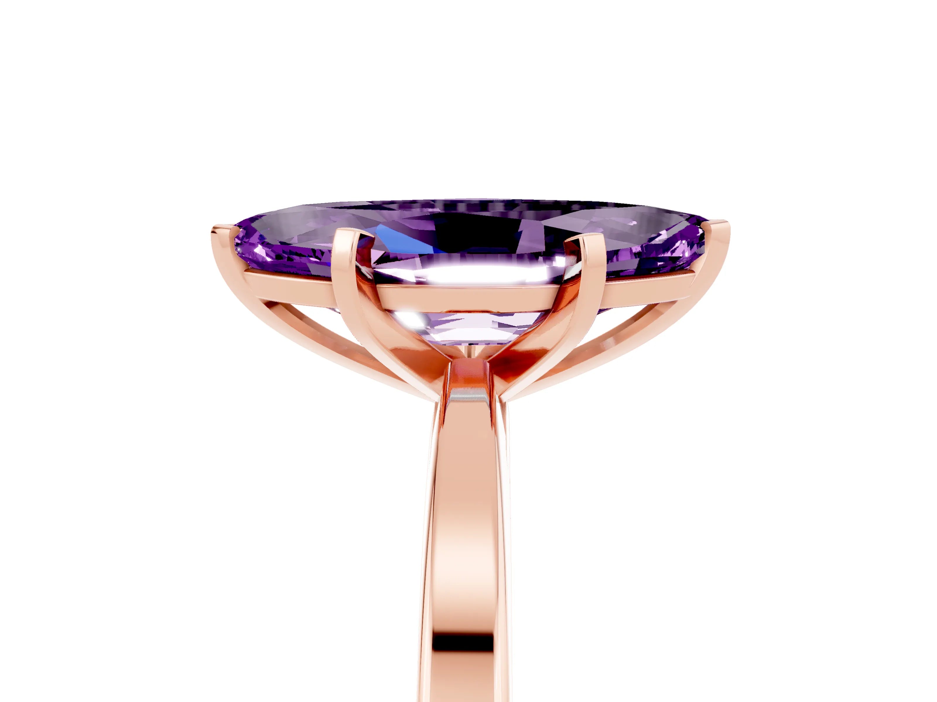 Rose gold Marquise Cut Amethyst Solitaire Engagement Ring with Classic Band and Four-Prong Setting_29