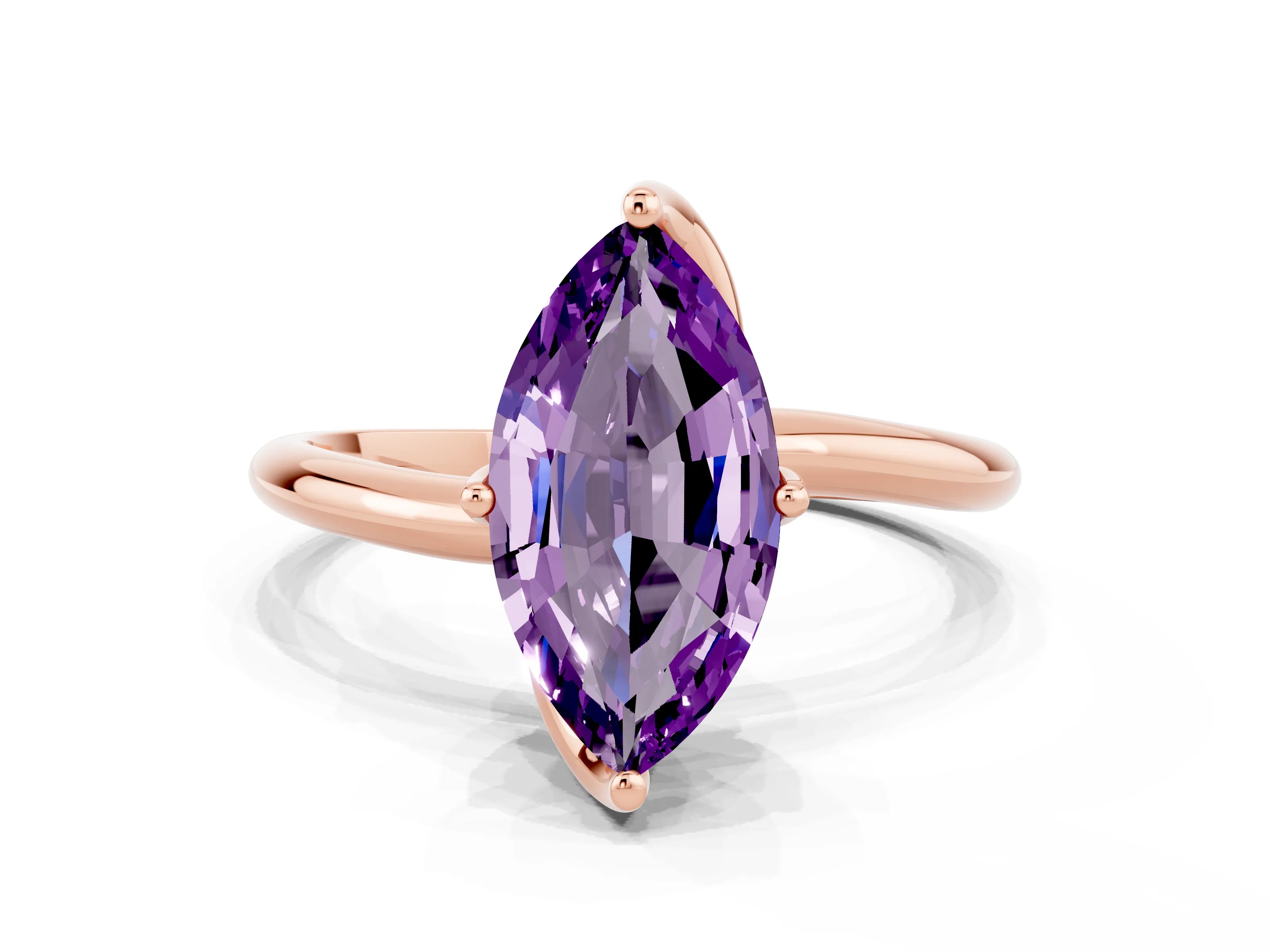 Rose gold Marquise Cut Amethyst Solitaire Engagement Ring with Four-Prong Setting and Classic Band_12