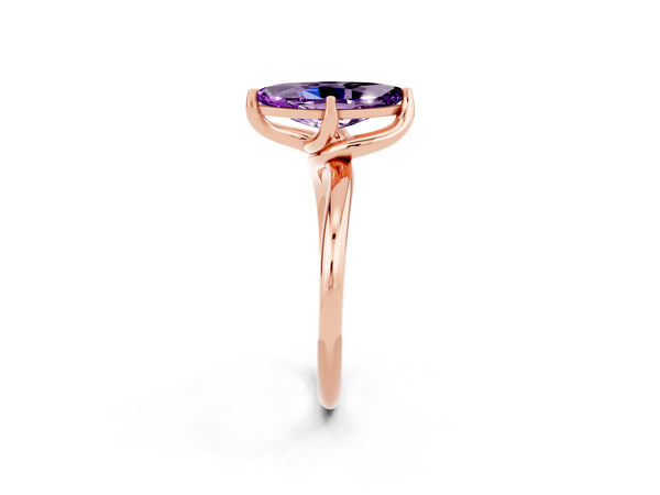 Rose gold Marquise Cut Amethyst Solitaire Engagement Ring with Four-Prong Setting and Classic Band