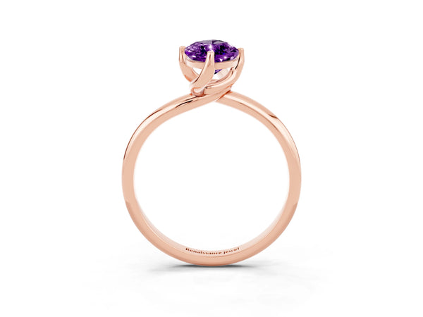 Rose gold Marquise Cut Amethyst Solitaire Engagement Ring with Four-Prong Setting and Classic Band