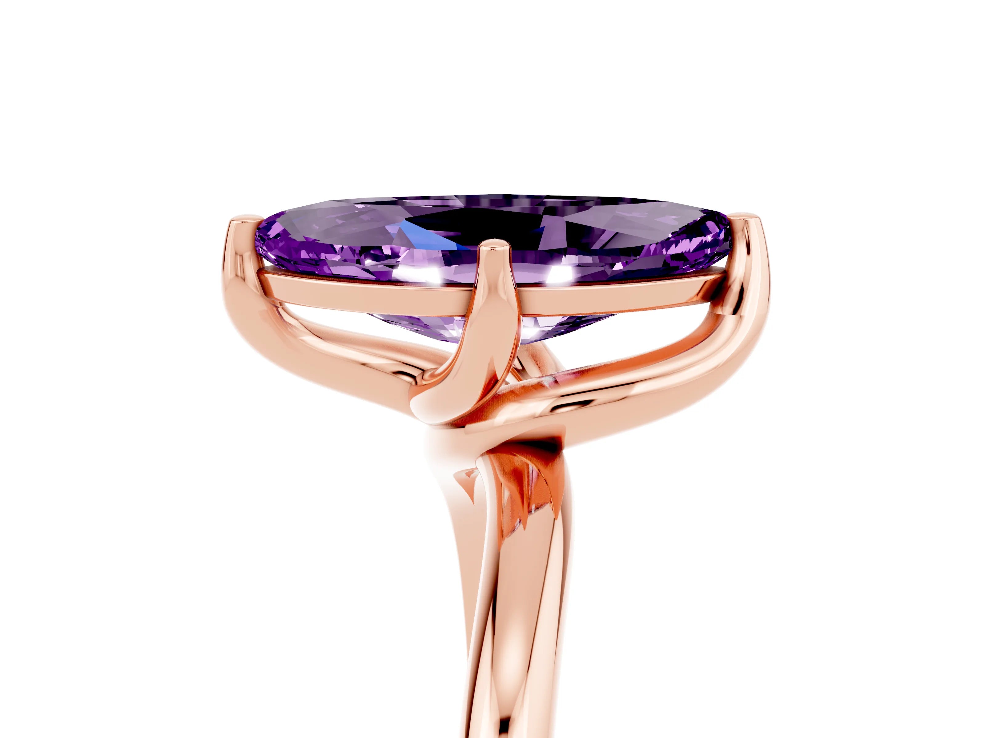 Rose gold Marquise Cut Amethyst Solitaire Engagement Ring with Four-Prong Setting and Classic Band_17