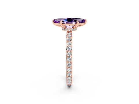 Rose gold Marquise Cut Amethyst Solitaire Engagement Ring with Pavé Band and Four-Prong Setting_2