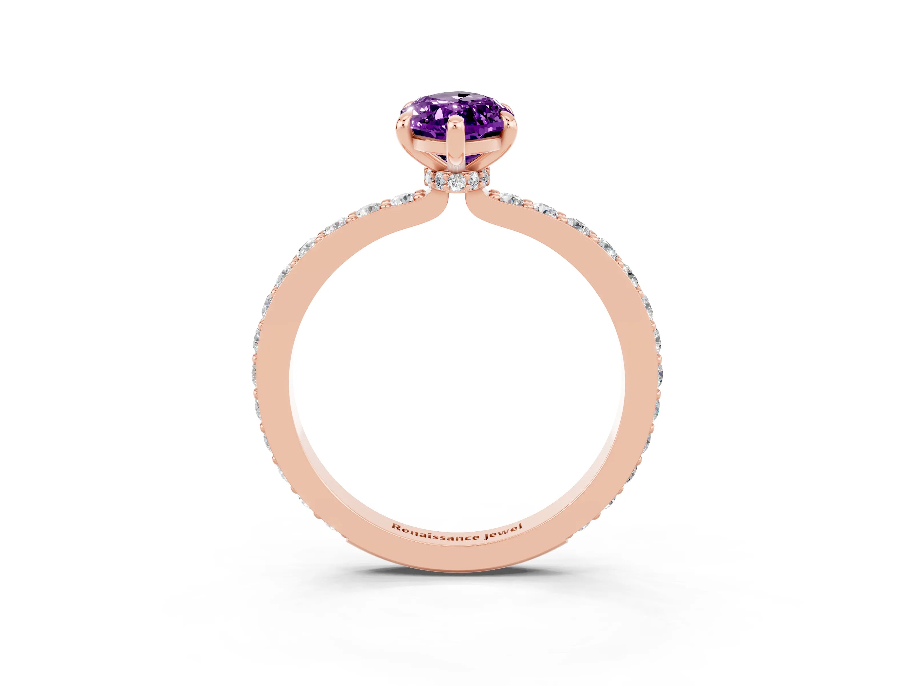 Rose gold Marquise Cut Amethyst Solitaire Engagement Ring with Pavé Band and Four-Prong Setting_3