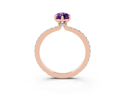 Rose gold Marquise Cut Amethyst Solitaire Engagement Ring with Pavé Band and Four-Prong Setting_3