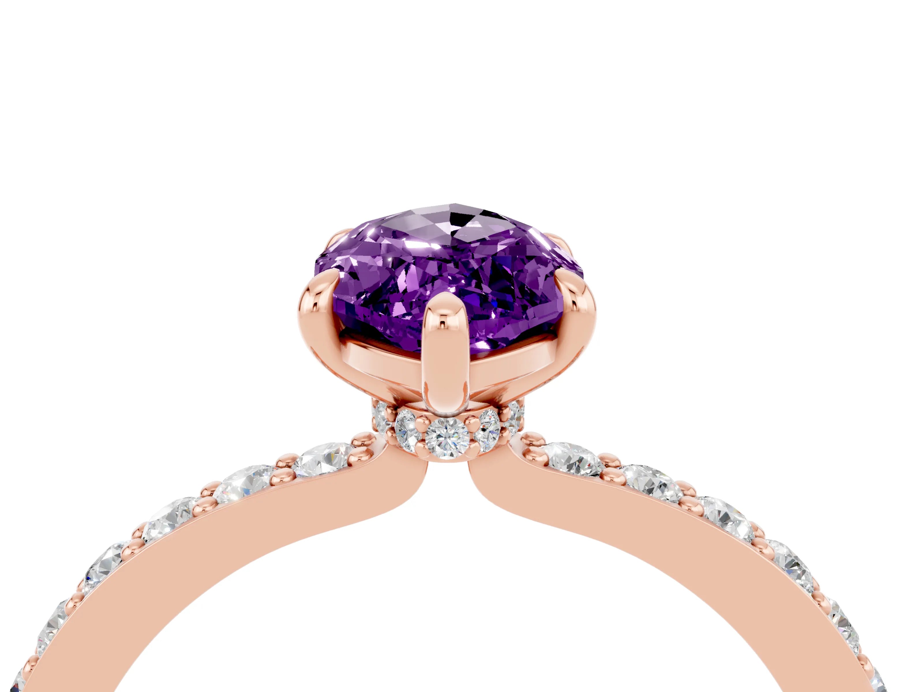 Rose gold Marquise Cut Amethyst Solitaire Engagement Ring with Pavé Band and Four-Prong Setting_4