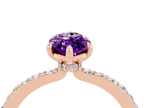 Rose gold Marquise Cut Amethyst Solitaire Engagement Ring with Pavé Band and Four-Prong Setting_4