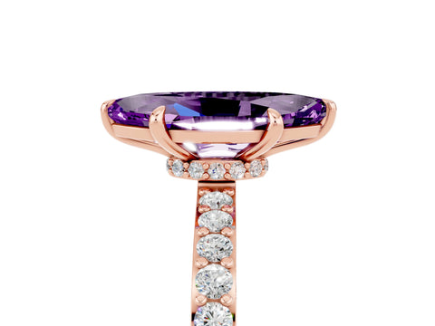 Rose gold Marquise Cut Amethyst Solitaire Engagement Ring with Pavé Band and Four-Prong Setting_5