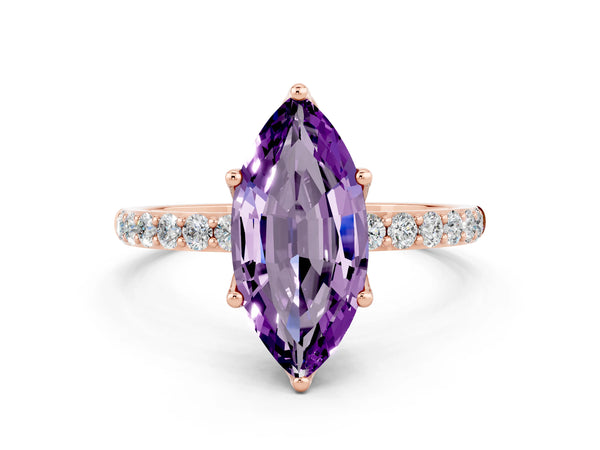 Rose gold Marquise Cut Amethyst Solitaire Engagement Ring with Round  Pavé Band and Prong Setting