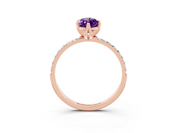 Rose gold Marquise Cut Amethyst Solitaire Engagement Ring with Round  Pavé Band and Prong Setting