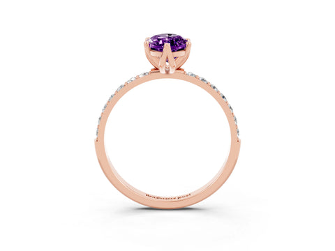 Rose gold Marquise Cut Amethyst Solitaire Engagement Ring with Pavé Band and Prong Setting_3