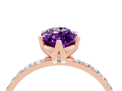 Rose gold Marquise Cut Amethyst Solitaire Engagement Ring with Pavé Band and Prong Setting_4