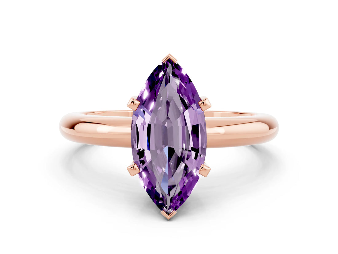 Rose gold Marquise Cut Amethyst Solitaire Engagement Ring with Round Band and Four-Prong Setting
