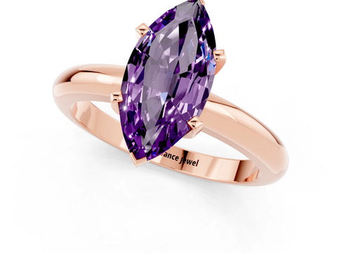 Rose gold Marquise Cut Amethyst Solitaire Engagement Ring with Round Band and Four-Prong Setting_1