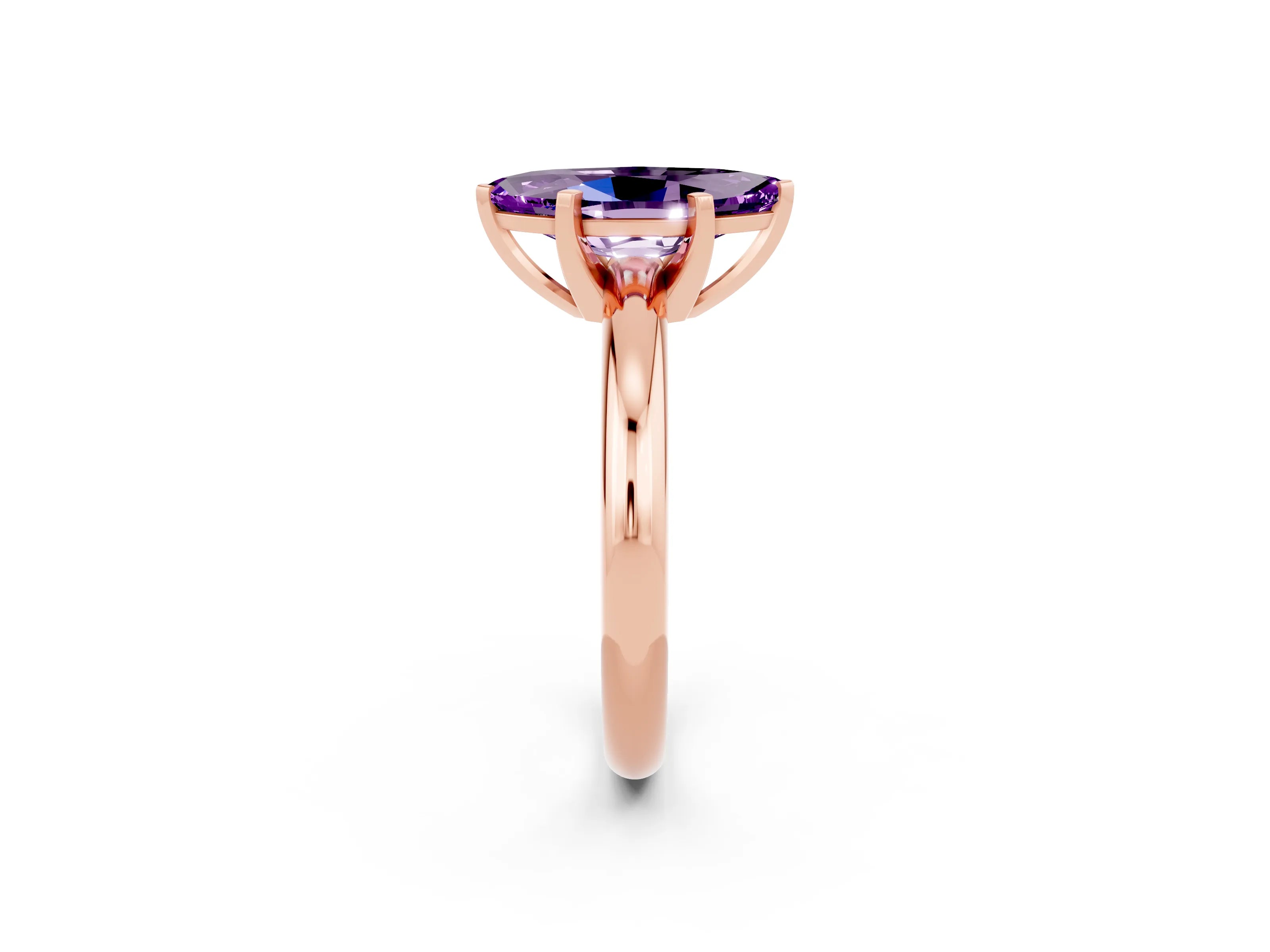 Rose gold Marquise Cut Amethyst Solitaire Engagement Ring with Round Band and Four-Prong Setting_2