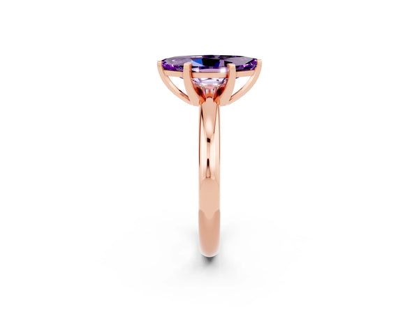 Rose gold Marquise Cut Amethyst Solitaire Engagement Ring with Round Band and Four-Prong Setting