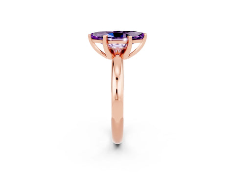 Rose gold Marquise Cut Amethyst Solitaire Engagement Ring with Round Band and Four-Prong Setting_2