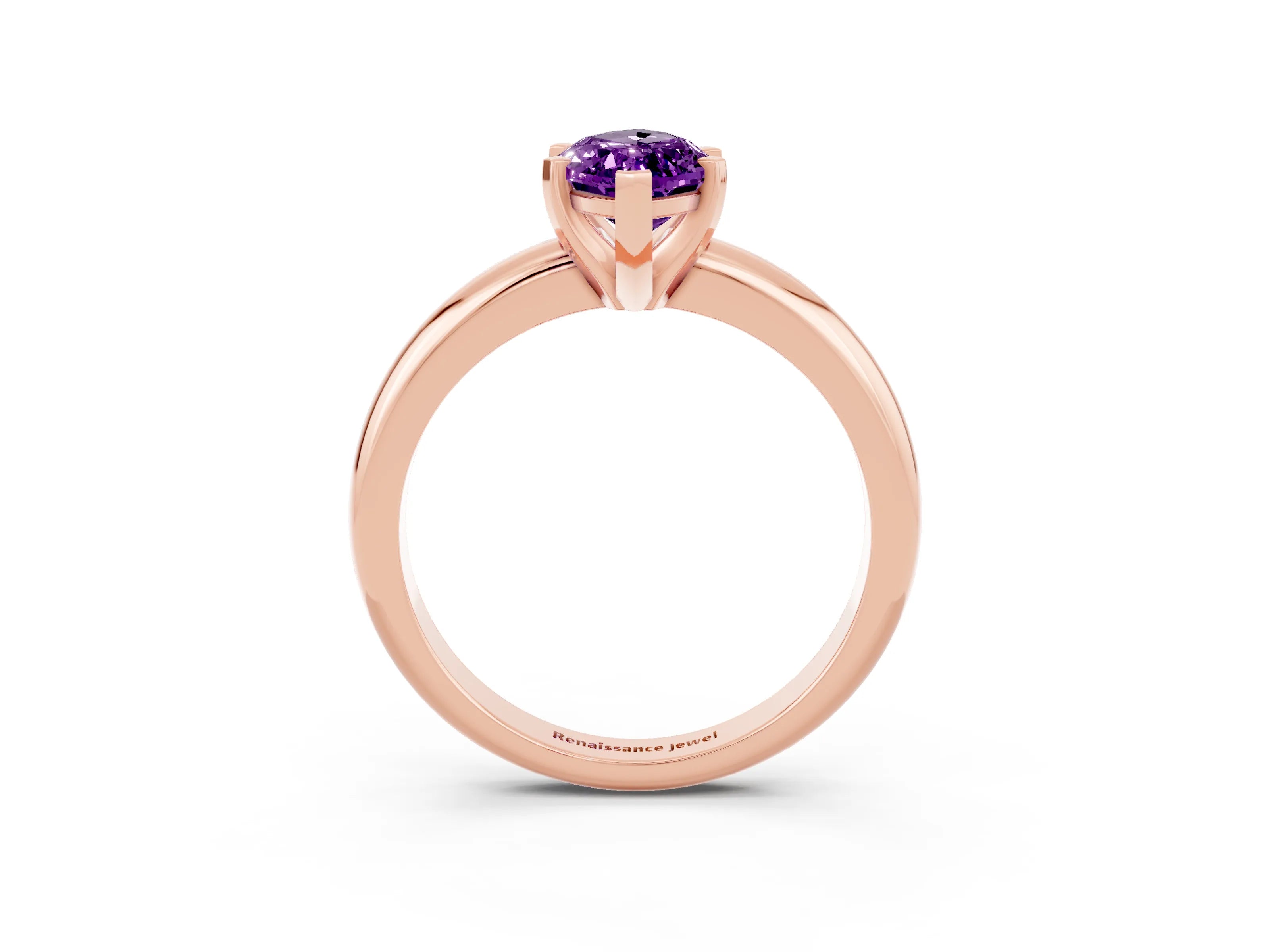 Rose gold Marquise Cut Amethyst Solitaire Engagement Ring with Round Band and Four-Prong Setting_3