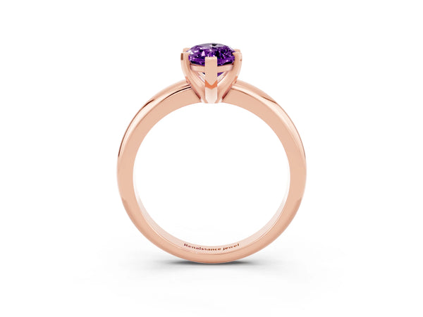 Rose gold Marquise Cut Amethyst Solitaire Engagement Ring with Round Band and Four-Prong Setting