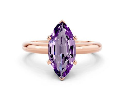 Rose gold Marquise Cut Amethyst Solitaire Engagement Ring with Round Band and Four-Prong Setting