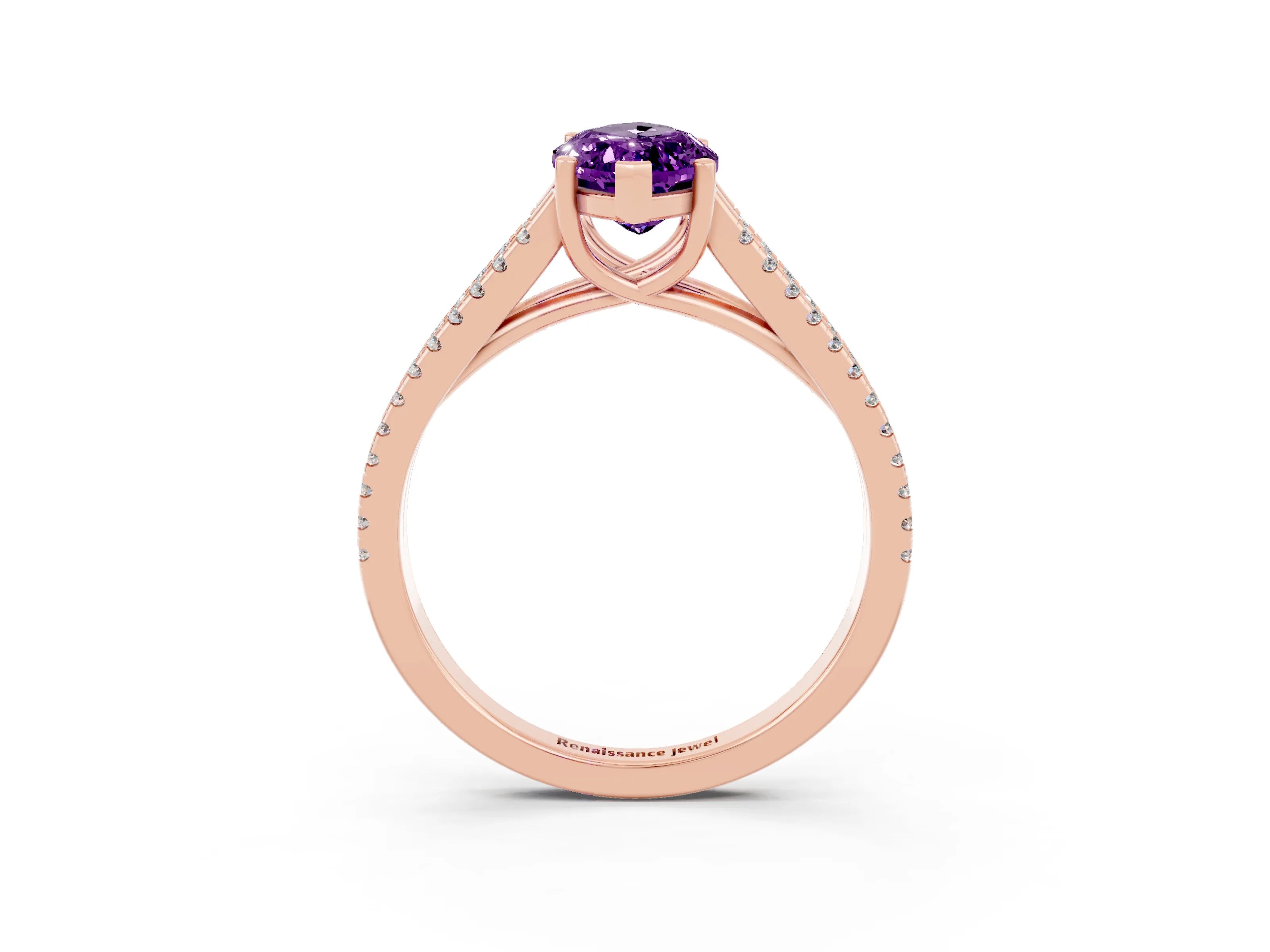 Rose gold Marquise Cut Amethyst Solitaire Engagement Ring with Split Shank Pavé Band_3
