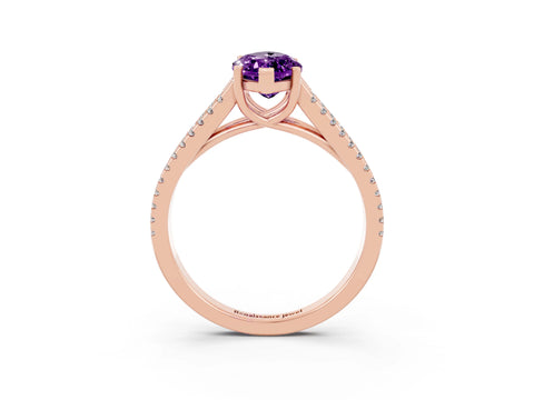 Rose gold Marquise Cut Amethyst Solitaire Engagement Ring with Split Shank Pavé Band_3