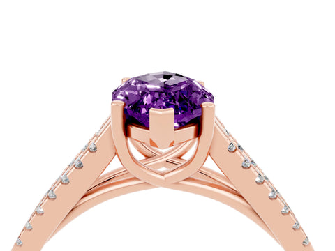 Rose gold Marquise Cut Amethyst Solitaire Engagement Ring with Split Shank Pavé Band_4