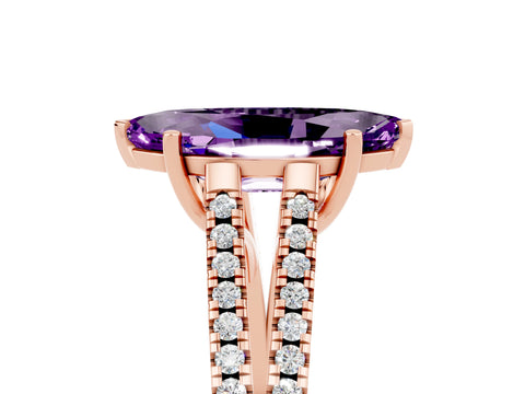 Rose gold Marquise Cut Amethyst Solitaire Engagement Ring with Split Shank Pavé Band_5