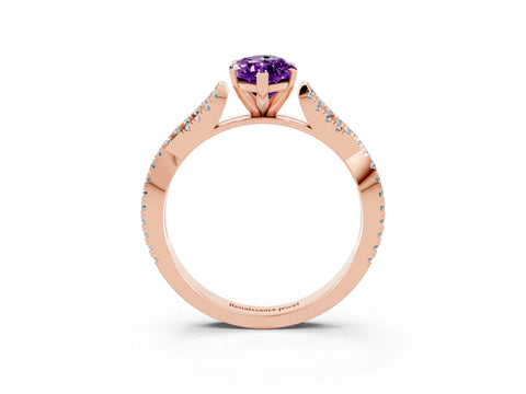 Rose gold Marquise Cut Amethyst Solitaire Engagement Ring with Twisted Pavé Band and Four-Prong Setting_3