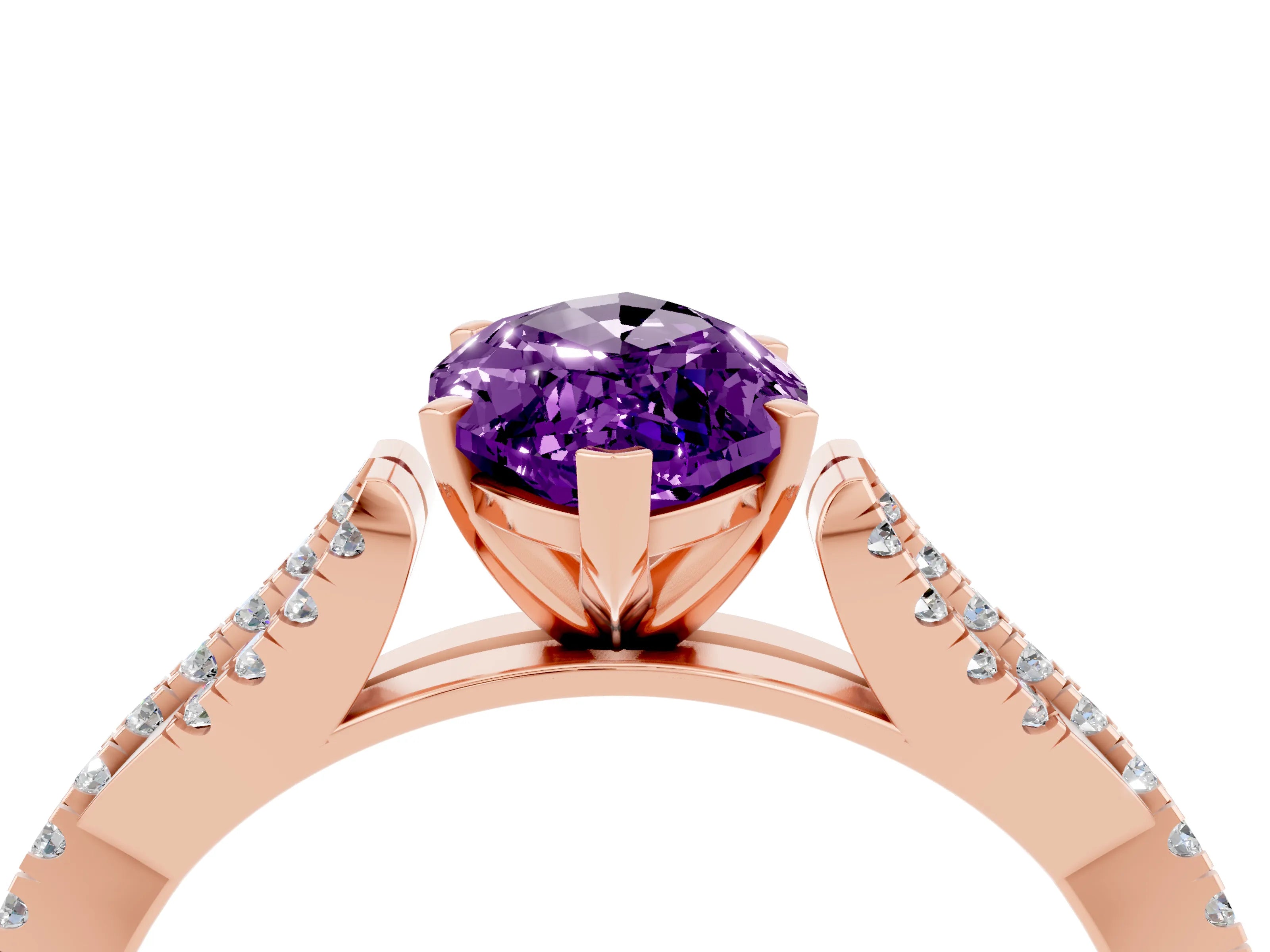 Rose gold Marquise Cut Amethyst Solitaire Engagement Ring with Twisted Pavé Band and Four-Prong Setting_4