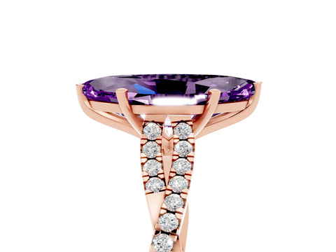 Rose gold Marquise Cut Amethyst Solitaire Engagement Ring with Twisted Pavé Band and Four-Prong Setting_5