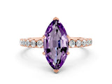 Rose gold Marquise Cut Amethyst Solitaire Pavé Band with Four-Prong Setting