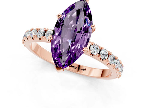 Rose gold Marquise Cut Amethyst Solitaire Pavé Band with Four-Prong Setting_1