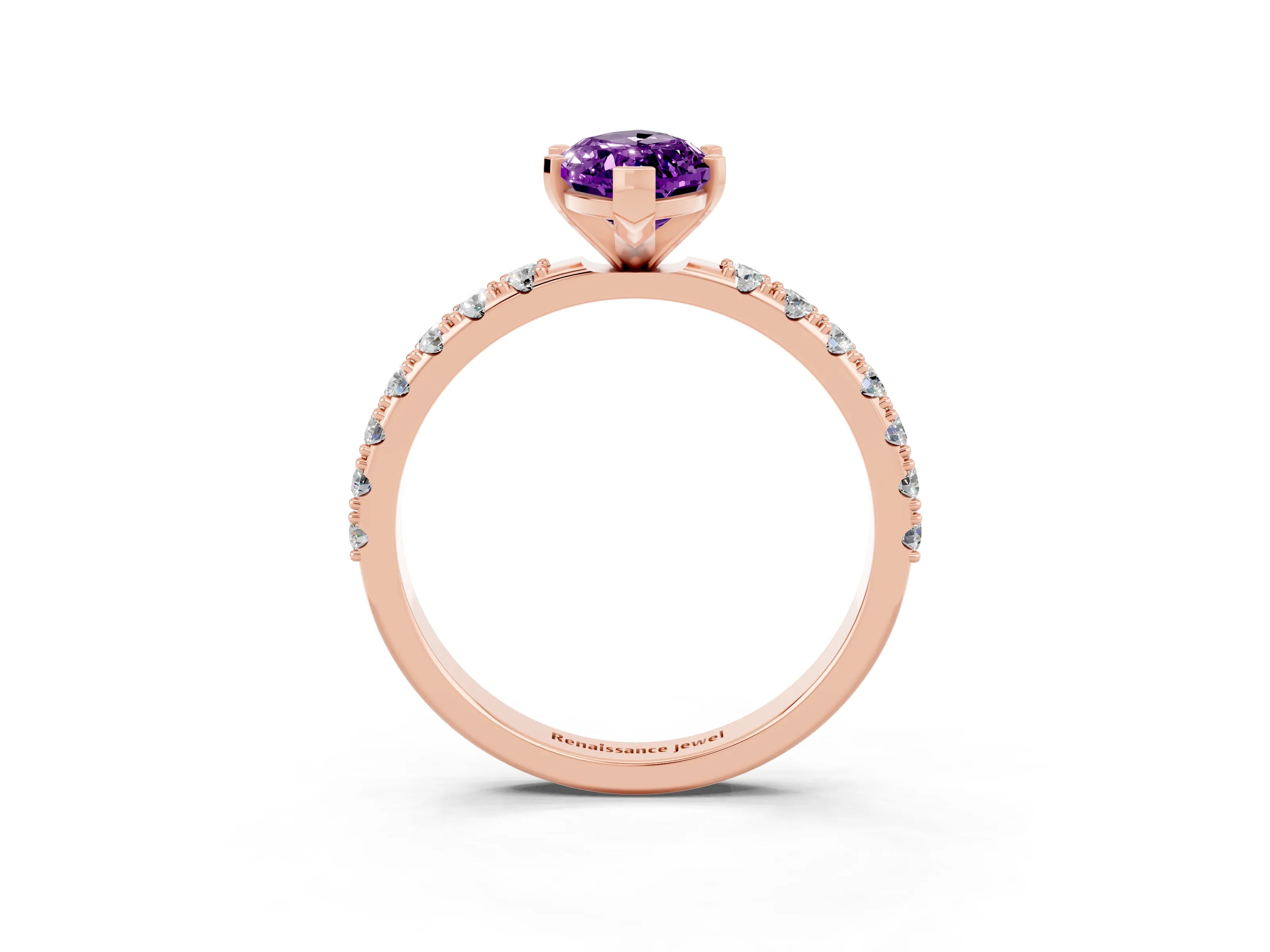 Rose gold Marquise Cut Amethyst Solitaire Pavé Band with Four-Prong Setting_3