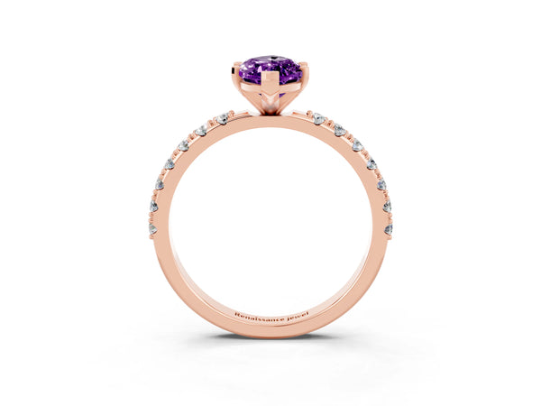 Rose gold Marquise Cut Amethyst Solitaire Pavé Band with Four-Prong Setting