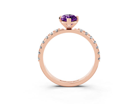 Rose gold Marquise Cut Amethyst Solitaire Pavé Band with Four-Prong Setting_3