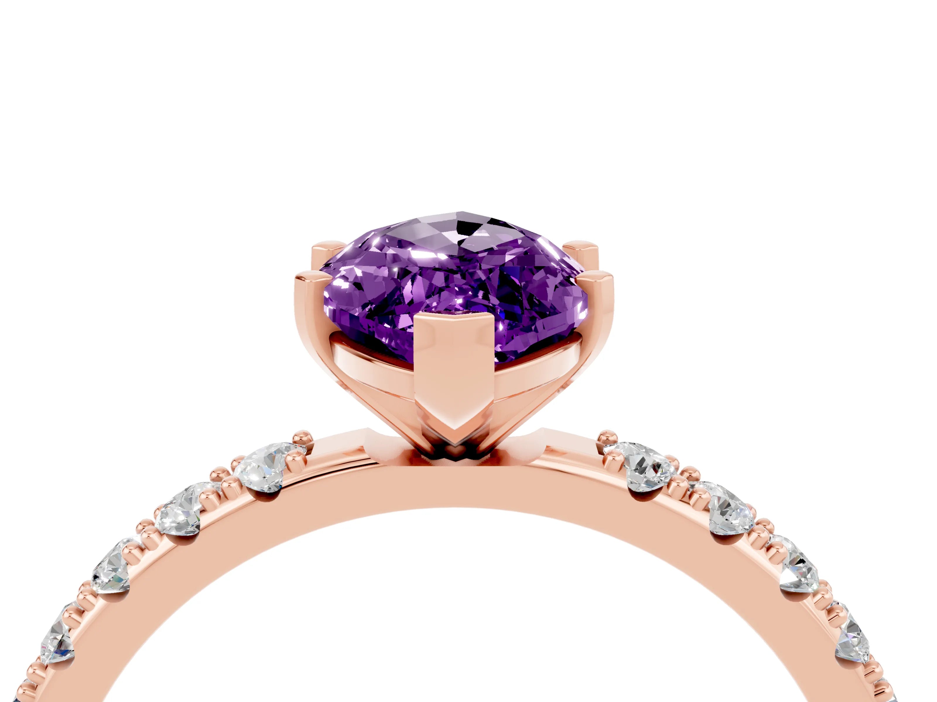 Rose gold Marquise Cut Amethyst Solitaire Pavé Band with Four-Prong Setting_4