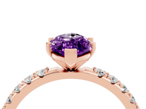 Rose gold Marquise Cut Amethyst Solitaire Pavé Band with Four-Prong Setting_4