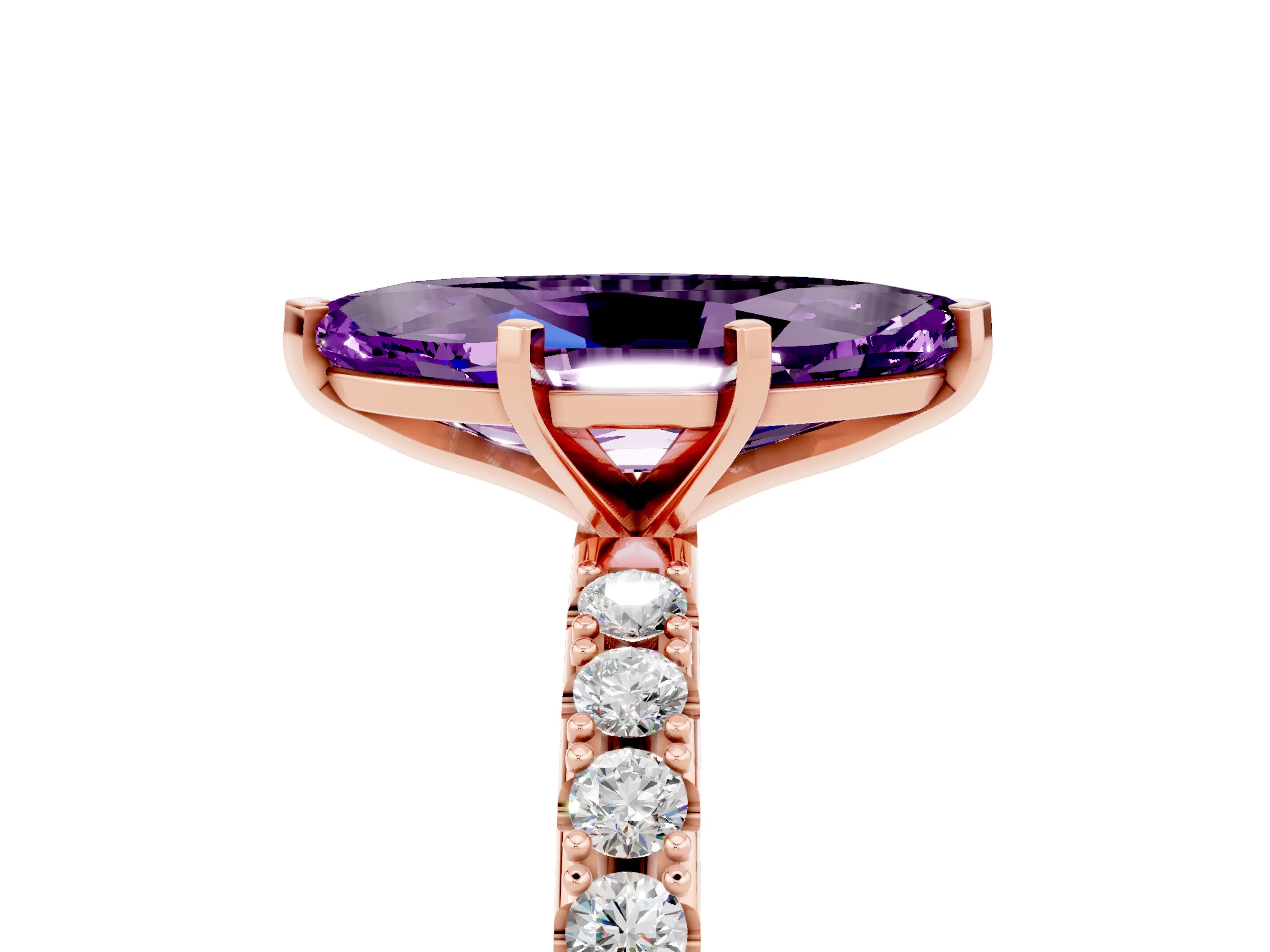 Rose gold Marquise Cut Amethyst Solitaire Pavé Band with Four-Prong Setting_5