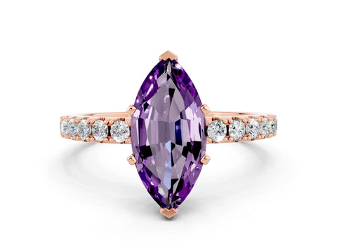 Rose gold Marquise Cut Amethyst Solitaire Pavé Band with Four-Prong Setting