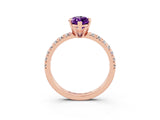 Rose gold Marquise Cut Amethyst Solitaire Pavé Engagement Ring with Round Band and Prong Setting_15
