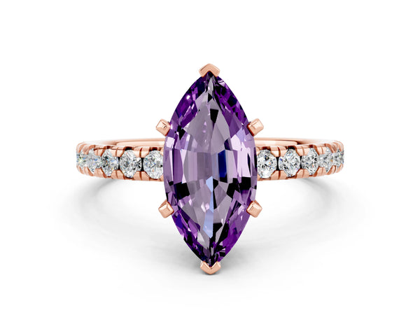 Rose gold Marquise Cut Amethyst Solitaire Pavé Engagement Ring with Round Band and Prong Setting