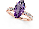 Rose gold Marquise Cut Amethyst Solitaire Pavé Engagement Ring with Round Band and Prong Setting_68