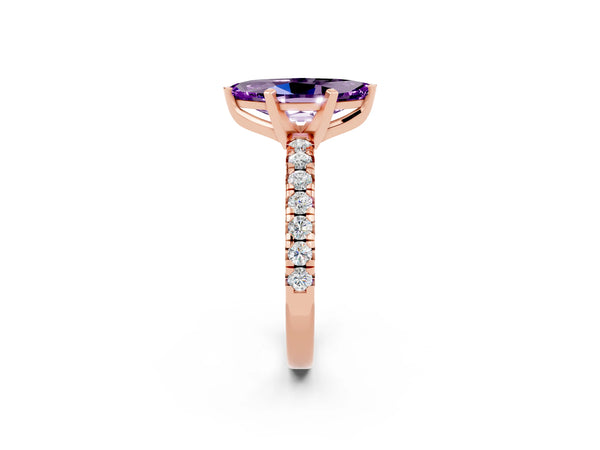 Rose gold Marquise Cut Amethyst Solitaire Pavé Engagement Ring with Round Band and Prong Setting