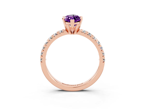 Rose gold Marquise Cut Amethyst Solitaire Pavé Engagement Ring with Round Band and Prong Setting