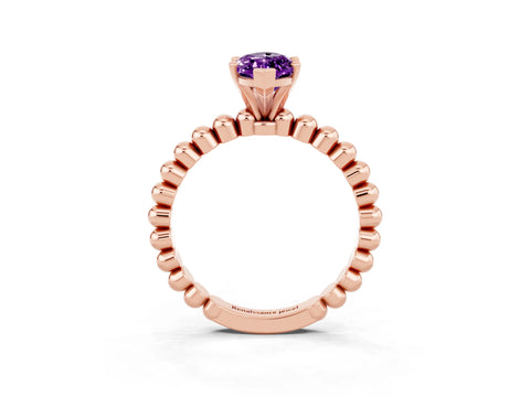 Rose gold Marquise Cut Amethyst Solitaire Ring with Beaded Band and Prong Setting_3