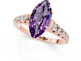 Rose gold Marquise Cut Amethyst Solitaire Ring with Cathedral Setting and Pavé Band_1