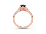 Rose gold Marquise Cut Amethyst Solitaire Ring with Cathedral Setting and Pavé Band_3