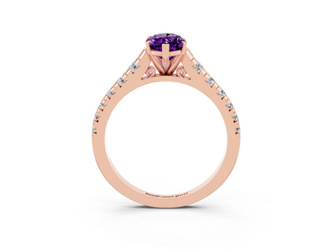 Rose gold Marquise Cut Amethyst Solitaire Ring with Cathedral Setting and Pavé Band_3