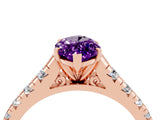 Rose gold Marquise Cut Amethyst Solitaire Ring with Cathedral Setting and Pavé Band_4