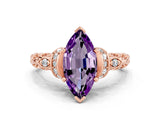 Rose gold Marquise Cut Amethyst Solitaire Ring with Filigree Band and Four-Prong Setting_24
